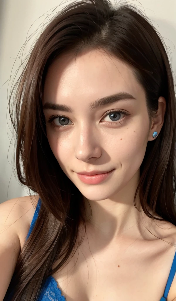 Close-up of a woman wearing a blue bra top taking a photo, Portrait of Sophie Mudd, 18-year-old, 非常にBeautiful Face, 2 4-year-old female model, Young woman taking a selfie, Very cute face, 19-year-old girl, Gorgeous young model, Gorgeous and attractive face, Perfect Face ), Very cute model, Beautiful Face