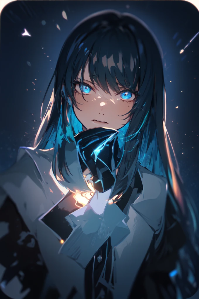 Beautiful hands, Beautiful dresasterpiece, (best quality:1.2), intricate details, ado, 1girl, multicolored hair, long hair, collared shirt, jacket, bangs, long sleeves, blue flower, (mature female:1.2), Ado, (dark blue hair, light blue inner), extra long hair, straight hair, blue eyes, slanted eyes, white inner shirt, (long black jacket, long black pants),  (masterpiece, best quality:1.2), intricate details, ado, 1girl, multicolored hair, long hair, collared shirt, bangs, long sleeves, blue flower, (mature female:1.2), Stars and comets pass by in the open sky, Beautiful Clouds, A tree with glowing fireflies and butterflies々, (Ultra-realistic), {Highly detailed CG unit 8k wallpaper}, Vast landscape photography, (View from below with a panoramic view of the sky, vast open field vision), (Low angle shot), (Light: 1.5), (warm Light source: 1.2), Intricate details, (Rainbow colors: 1.2), (bright Lighting), (atimospheric Lighting), dream-like, Magic, fairy tale