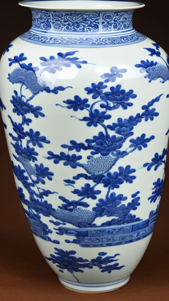 A beautiful detailed blue and white Chinese porcelain vase, highly detailed, 8k, masterpiece, photorealistic, studio lighting, extreme detail, intricate patterns, traditional Chinese art, delicate texture, soft lighting, elegant, refined, calming, serene atmosphere