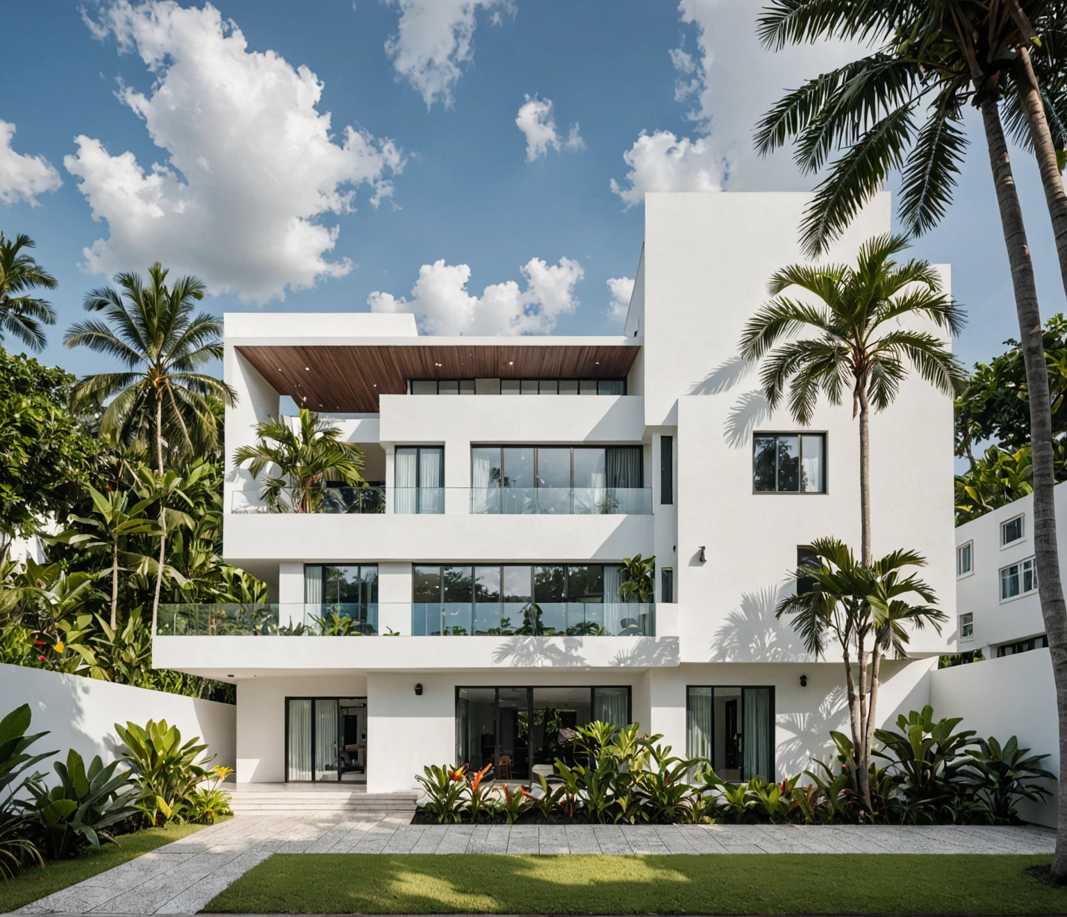 RAW photo,Masterpiece, high quality, best quality, authentic, super detail,
modern house, exterior, modern house with white wall and windows, daylight, tropical trees, tropical garden, the street on Viet Nam, archdaily architecture,
(high detailed :1.2), 8k uhd, dslr, soft lighting, high quality, film grain, Fujifilm XT3