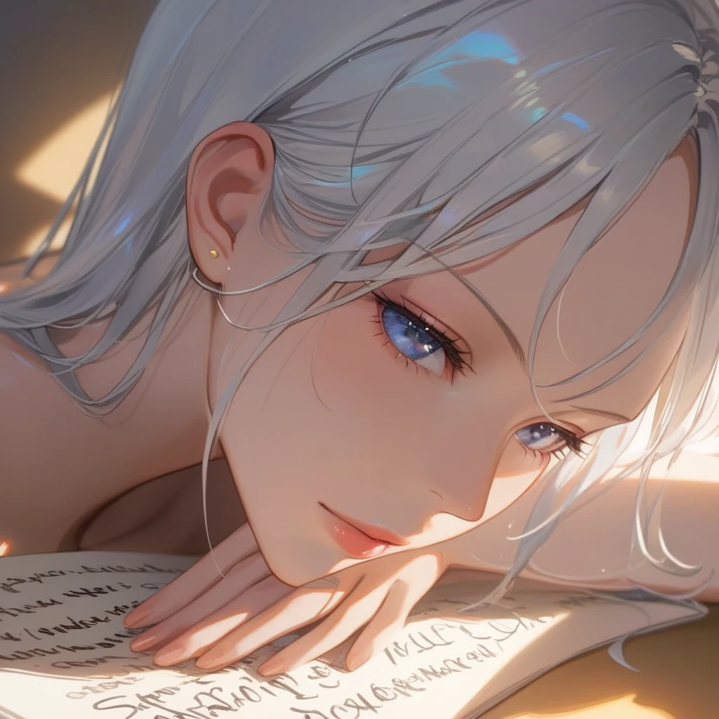 masterpiece, Highest quality, Super Detail, 8K, Detail Light, Detailed Shadows, born, (Delicate skin), (Genuine: 1.1), 1 Girl, White Hair, one piece ,Eye close-up, write, ephemeral