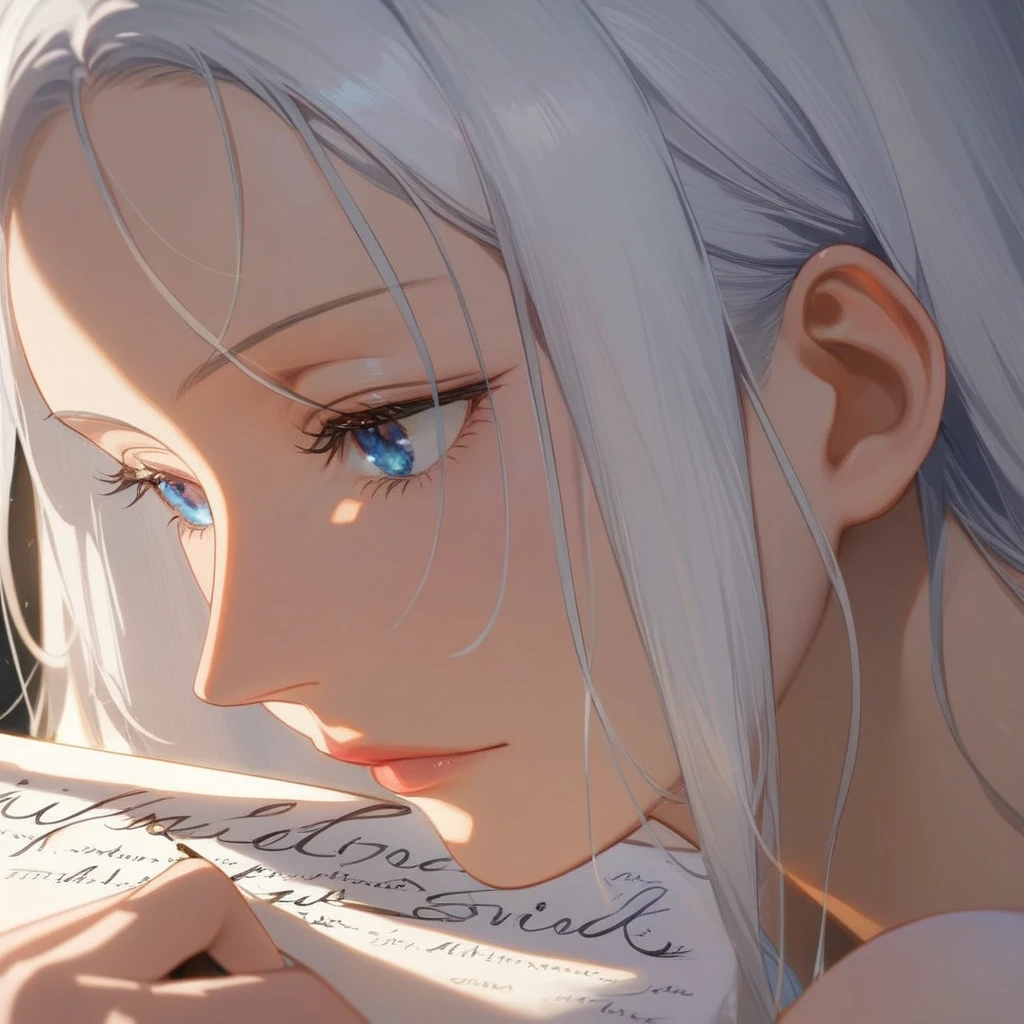 masterpiece, Highest quality, Super Detail, 8K, Detail Light, Detailed Shadows, born, (Delicate skin), (Genuine: 1.1), 1 Girl, White Hair, one piece ,Eye close-up, write, ephemeral