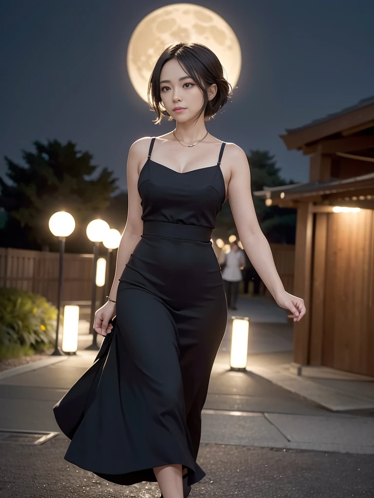 masterpiece, Highest quality, ((Shiobara)), 4K,8K,style,masterpiece, Creating Black Women, at night long charge, ((Super detailed)), Outdoor, night, nature, (performer, full moon), Shadow, Contrast, sunny, (style, (Film Grain: 1.3), (Warm shades, Warm Tones): 1.2), Cinematic Light, Side lighting, Ultra-high resolution, (The best shade), born, walk, poetry,