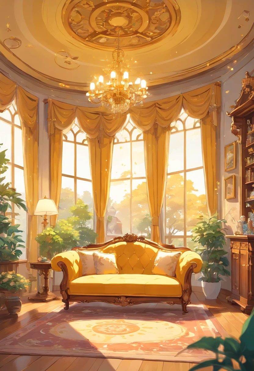 Luxury sofa Rich man's house Cute room golden colored white colors Beautiful decoration