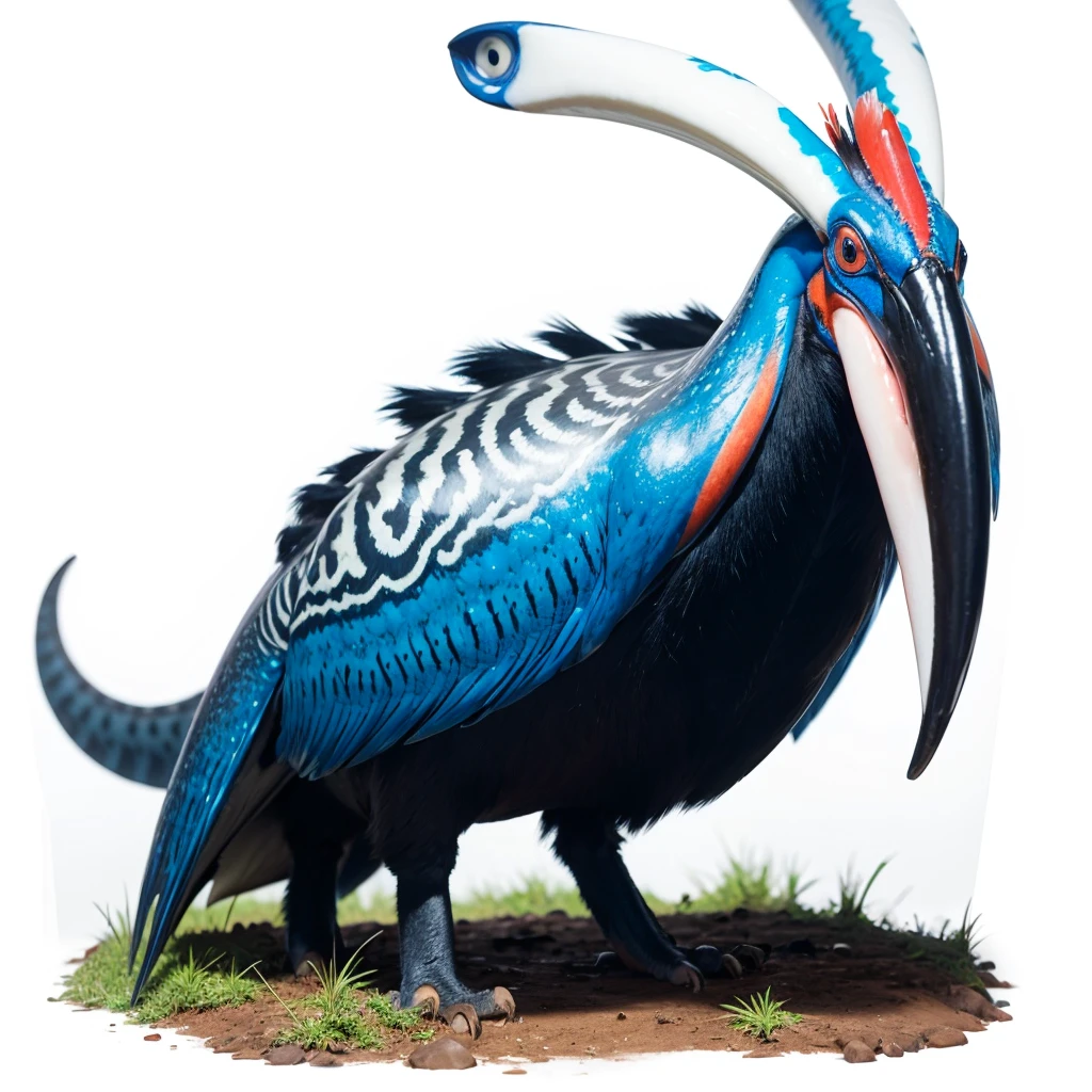 Big Animaly, has white stripes on his skin, blue eyes, cassowary mixed with squid, Grassroots, no background