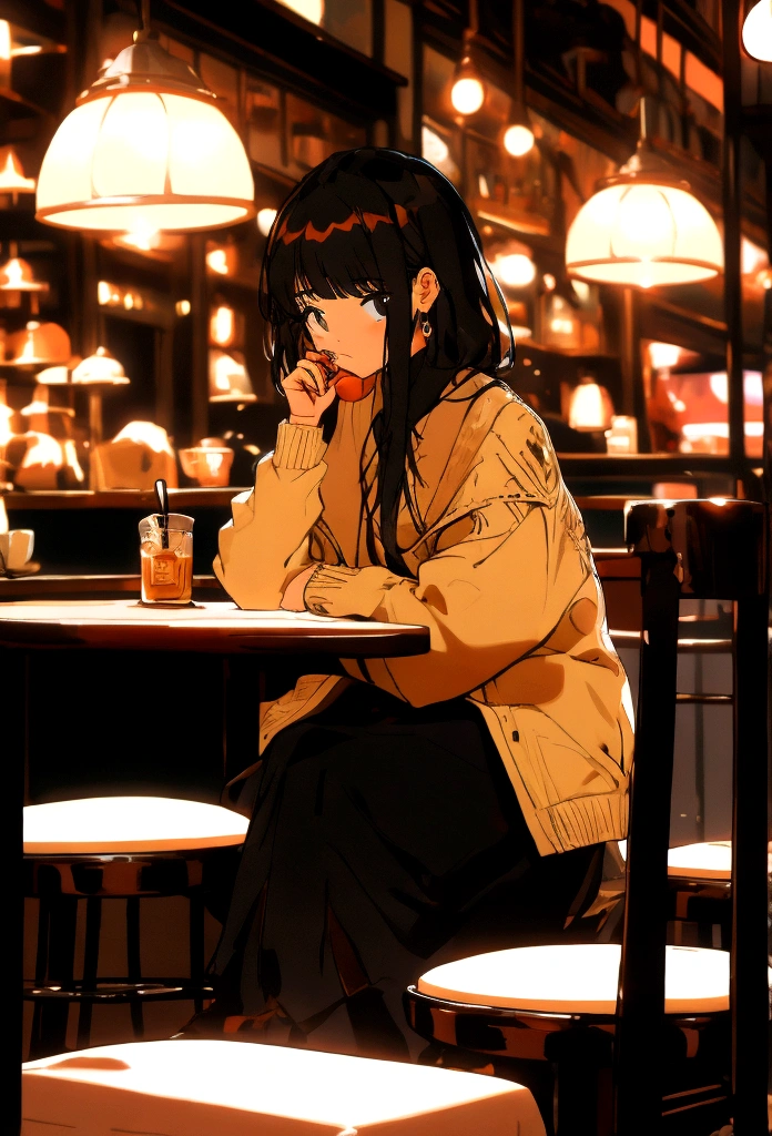 girl in a cafe reading a book