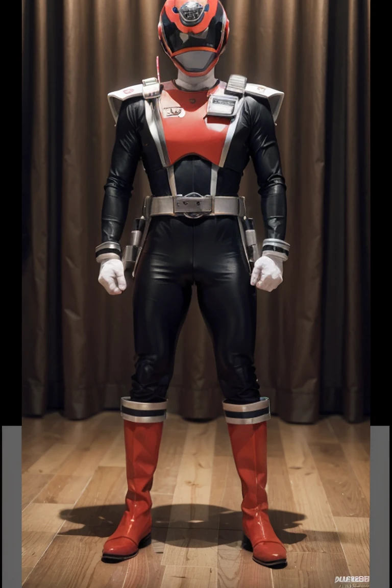 1boy, red, full body, Illustration, cinematic light, high resolution, best quality, ultra detailed, masterpiece, power suit, powerranger, suit, spd, (red ranger suit))