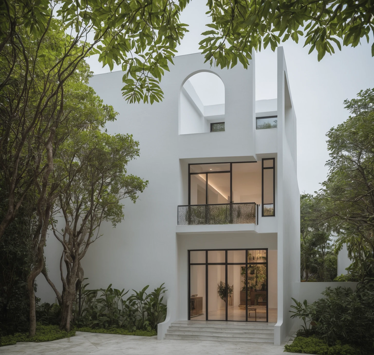 RAW photo,Masterpiece, high quality, best quality, authentic, super detail,
modern house, exterior, modern house with white wall and windows, daylight, tropical trees, tropical garden, the street on Viet Nam, archdaily architecture,
(high detailed :1.2), 8k uhd, dslr, soft lighting, high quality, film grain, Fujifilm XT3