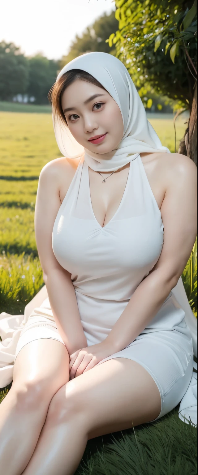 ( Close Up),RAW, Best quality, high resolution, works: 1.3), Beautiful Malay woman in hijab, Masterpiece, fit body, big breasts, beautiful big eyes, Soft smile, beautiful face, woman sitting at a table in a green meadow, traditional beauty, moment sunset, in the field, in the countryside, beautiful woman, with the sunset, wearing a soft long dress, muslim,, hijab, beautiful woman, with a beautiful appearance, a very beautiful masterpiece, a masterpiece of art, good lighting, Bright colors, Clean lines, chubby body, wide chubby hips, chubby arm, chubby massive thighs , massive cleavage , massive armpits , white armpits , armpit hair , extra-large cleavage, full body , milky white skin , open legs, armpit, big thighs ,       Masterpiece, best quality photo, 32K HDR resolution, 1Woman, 50-Years Old, beautiful Japanese mature woman, wearing luxurious diamond ear rings, Diamond Cross Necklace, curvy body, Gigantic breast, Beautiful Skin, at wedding ceremony, happy expression, showing her Huge breast, looking viewer.