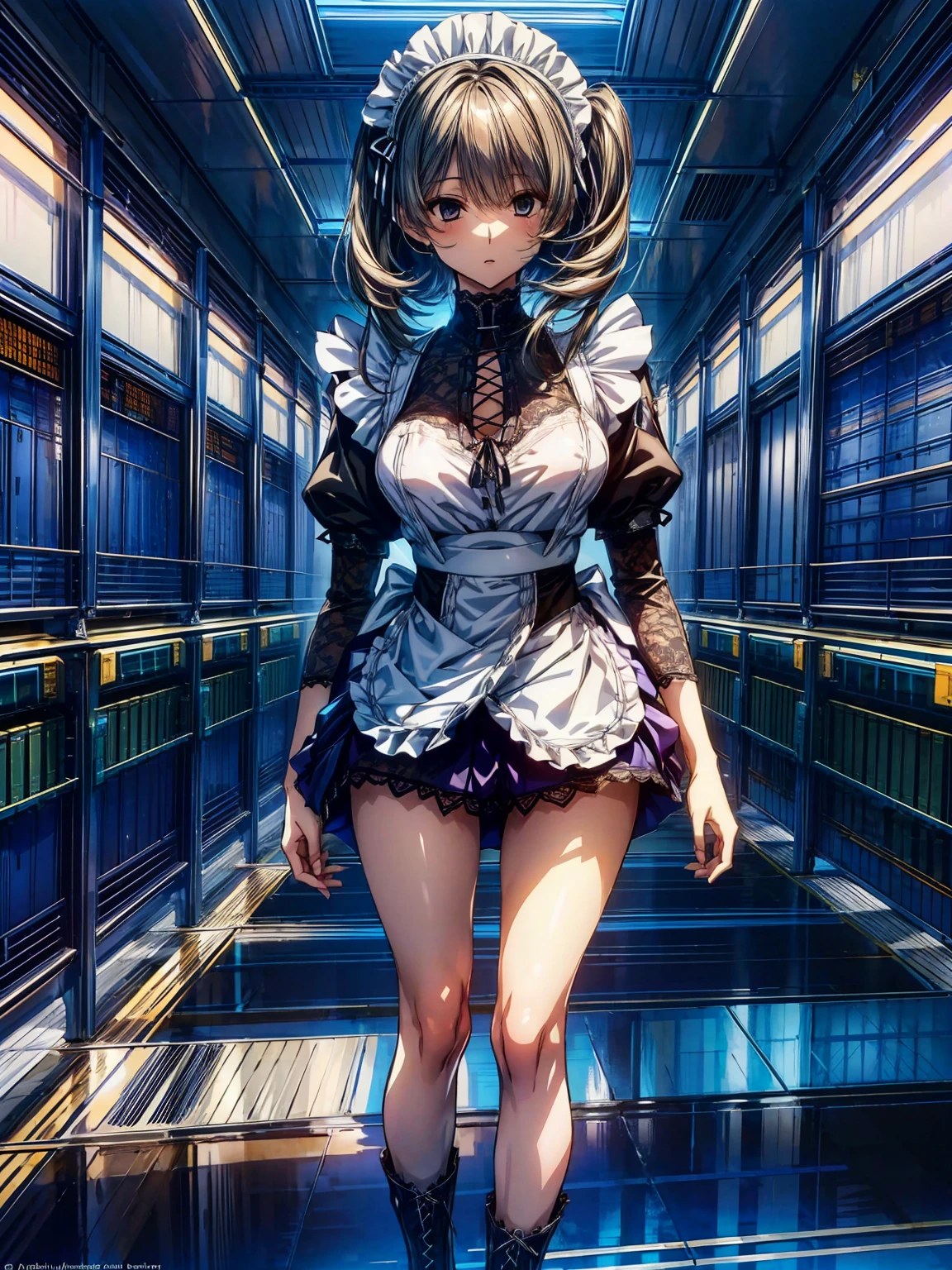 (Perfect Anatomy:1.2, highest quality),(Maid leotard details:1.6),(4Girls),Long Hair:1.5, (Short sleeve, Thighs,Maid Cufflinks),,Hypno Lola, Hollow Eyes,High heel lace-up boots, (Without skirt:3.0),Dark aura,(Leotrad),,From below,love for viewers,Look down,(full body:1.4),looking at viewer,
