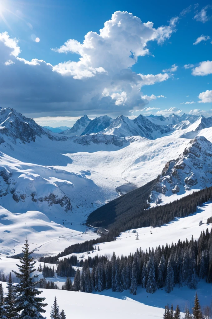 Fantastic wide mountain snow scenery、Reality、Beautiful sky、A sad atmosphere