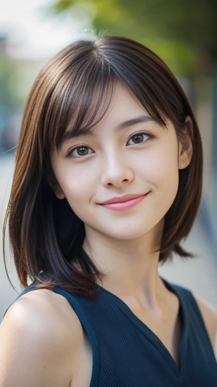 ((Portraiture)), ((Detailed facial features:1. 2))), ((Detailed facial features)), (Detailed skin), Pale skin, (Cool colors),  (Composition from the waist up) (Perfect proportions)(Realistic photos)(Highest quality) (indirectly) photograph, girl、Holy Girl、A shy smile、Big breast swelling、