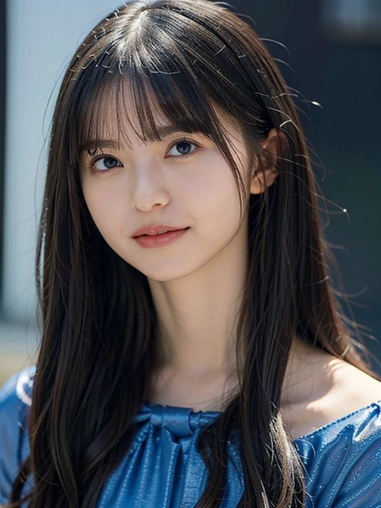 1girl,(wearing a blue glittery evening dress:1.2),(RAW photo, best quality), (realistic, photo-realistic:1.4), masterpiece, an extremely delicate and beautiful, extremely detailed, 2k wallpaper, Amazing, finely detail, extremely detailed CG unity 8k wallpaper, ultra-detailed, highres, soft light, beautiful detailed girl, extremely detailed eyes and face, beautiful detailed nose, beautiful detailed eyes,cinematic lighting,city lights at night,perfect anatomy,slender body,light smile,close up,(long hair with bangs), (full body shoot)