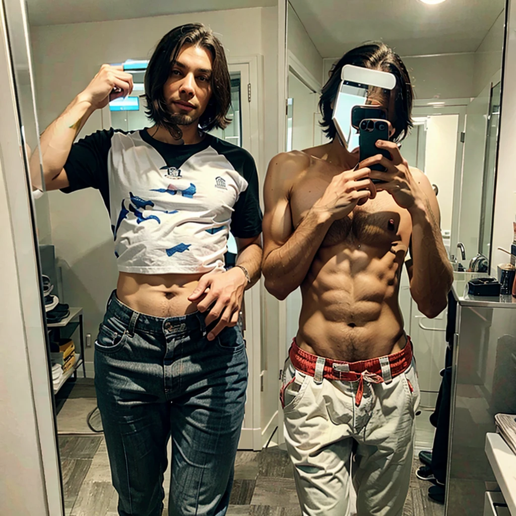 male taking mirror selfies while manspreasing AND WEARING PANTS