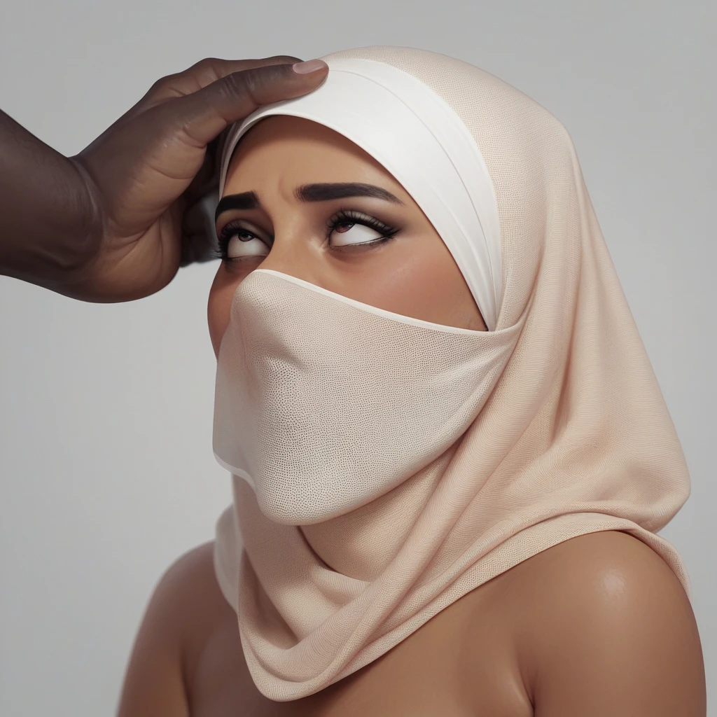 Pale skin Woman in straight hijab get worshipped dominated by with a black African man consistent body