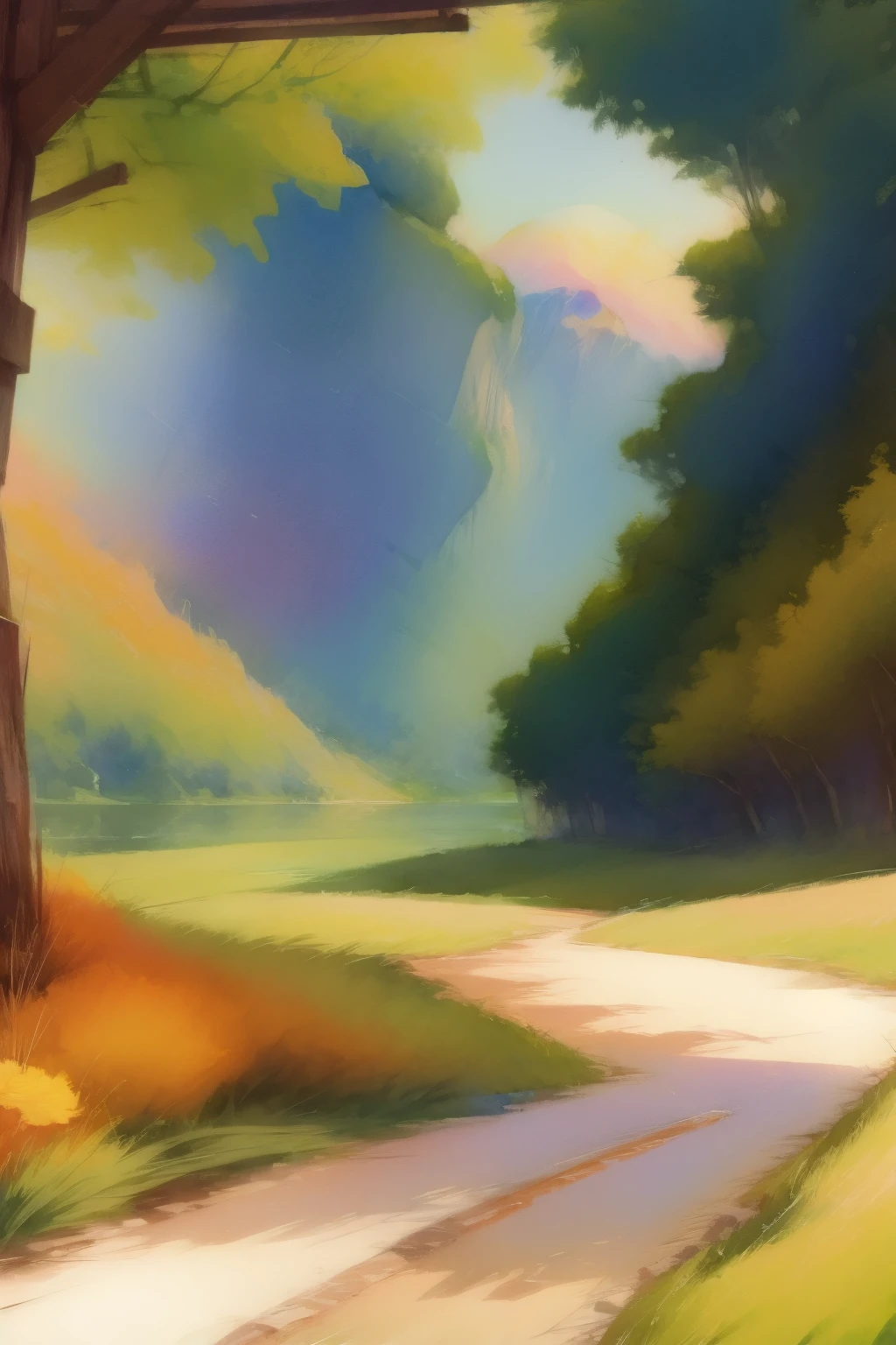 a beautiful watercolor landscape painting, serene lake, mountains, lush green forests, soft flowing river, birds flying, sunlight filtering through the trees, detailed brushstrokes, vibrant colors, atmospheric lighting, tranquil, peaceful, (best quality,4k,8k,highres,masterpiece:1.2),ultra-detailed,(realistic,photorealistic,photo-realistic:1.37),landscape,plein air,watercolor,oil painting,digital art