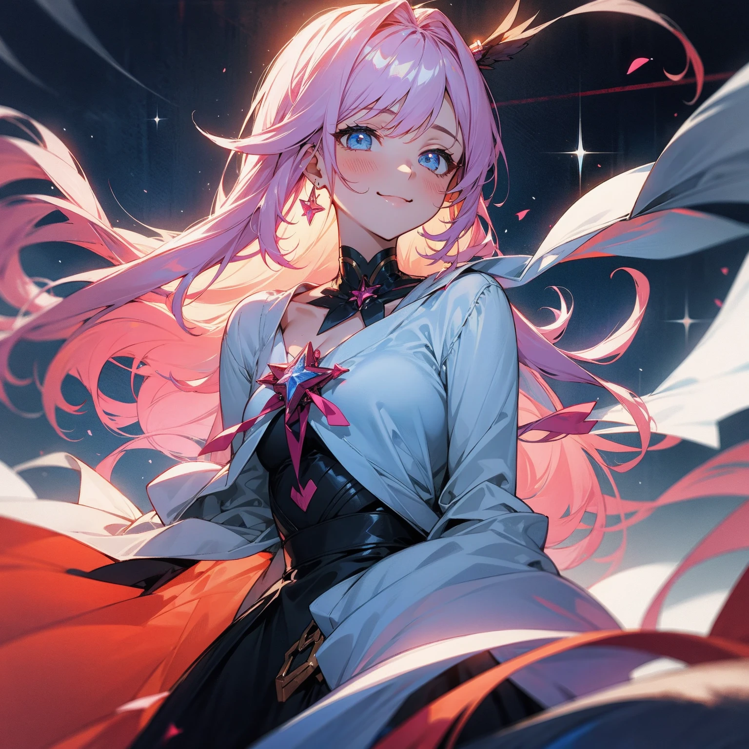 masterpiece,highest quality,Highly detailed face,fine grain,Waterfront,bubble,Sparkling eyes,Highlighted eyes,Center of chest,pretty girl,smile,Cat ear,Beautiful silver hair,Pink inside,Beautiful pink eyes,Oversized shirt、skirt、black tights
