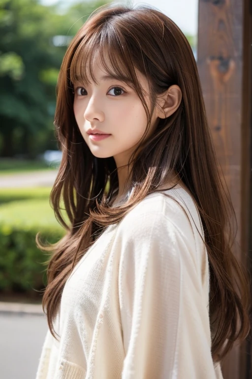Long Hair、Brown Hair、Girlish&#39; generation&#39;Yuna、White T-shirt、Fluttering skirt、Stiletto heels、Big eyes、C Cup、Cute Nails、Natural Makeup、whole body、height: 168cm、Model Body Type、Have supplements、smile