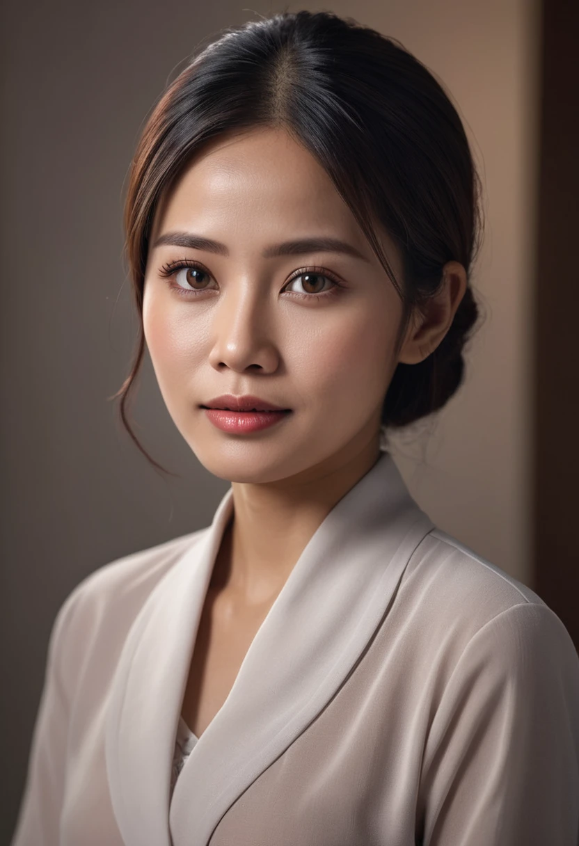 a portrait photo of malay woman. hyper-realistic, hyperdetailed, soft lighting, cell shading, high countured, studio lightning.