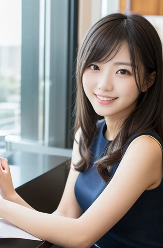 Sitting in the office, Photo quality, Japanese Girls, Age 25, So cute, Beautiful woman, slim, young, smile, Highest quality, 8K,