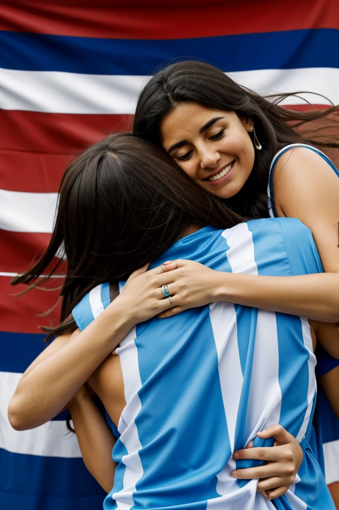 person hugging argentine flag