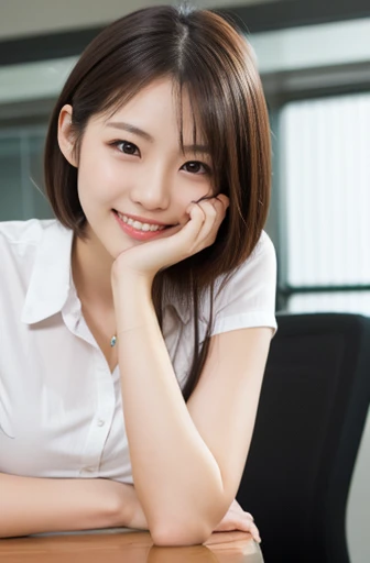 beautiful girl customer service, 18th old, cuatomer service, half body, 8k, high resolution, office girl, no background, asian, smile, greeting, big smiley, greet, customer service, ((office girl))