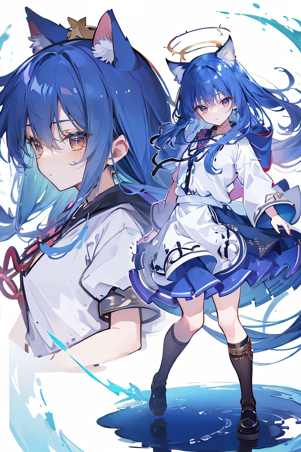 （masterpiece：1.2），Super detailed，lifelike，Expressive eyes，fair skin，perfect face shape，1 girl，
Japanese comics,Gorgeous blue hair,flowing blue hair,flowing clothes,Cat ears,Petals fall,beautiful lola,Baby Angel,
Shaking head with one hand，Cross your legs，Gentle and peaceful background，The pavilion is cool and comfortable,smile, wearing hoodie, background of tokyo,back views,snowing, winter.