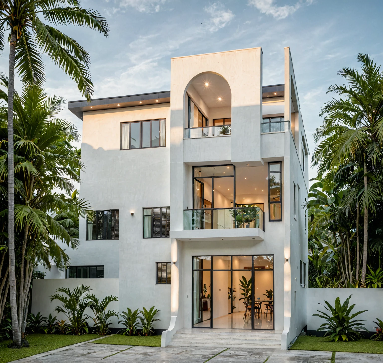 RAW photo,Masterpiece, high quality, best quality, authentic, super detail,
modern house, exterior, modern house with white wall and windows, daylight, tropical trees, tropical garden, the street on Viet Nam, archdaily architecture,
(high detailed :1.2), 8k uhd, dslr, soft lighting, high quality, film grain, Fujifilm XT3