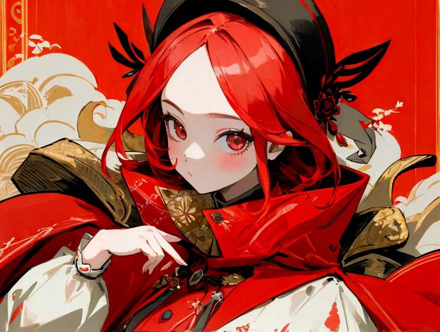 highest quality、masterpiece、Girl、Red coat、modern clothing、Lively and popular、rich decoration、Print