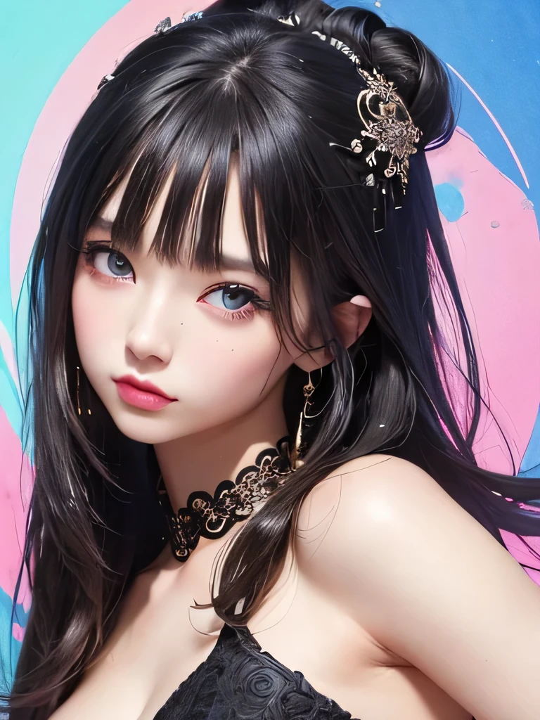 Nice style、(((Stylish fashion))), 8K quality、Intense watercolor, Detailed watercolor art, Watercolor splash, surreal, Avant-garde pop art, Beautiful and expressive paintings, Beautiful artwork illustration, Very colorful tones, wonderful, Cool Beauty, Highest quality、Official Art, vector art, stylish design, (((The most beautiful girl))), (((Highest quality))), High resolution, ((detailed)), (((Doodle Art)), ((masterpiece)), ((Super detailed)), (((stylish))),(((Puff out your cheeks a little)))