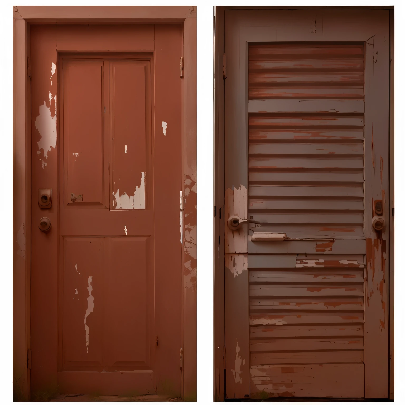 Two old white dilapidated doors
