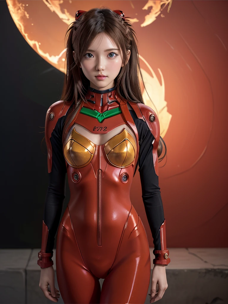 ((Best quality)), ((Masterpiece)), (Details: 1.4), 3D, Asuka Langley Soryu, Asuka, high resolution (high dynamic range), ray tracing, NVIDIA, super resolution, Unreal 5, subsurface scattering ,PBR texturing, post-processing, anisotropic filtering, depth of field, maximum sharpness and sharpness, multi-layered textures, albedo and specular maps, surface shading, accurate simulation of light and matter interaction, perfect proportions ,Octane Rendering,Two-Tone Lighting,Wide Aperture,Low ISO,White Balance,Rule of Thirds,8K RAW,(Masterpiece: 1.4, Best Quality), (Intricate Details), Unity8k Wallpaper, Highly Detailed, Beautiful and Mysterious, Details background, realistic, alone, perfectly detailed face, detailed blue eyes, highly detailed, blush, hair ornament, chignon mahogany hair, (blonde), plug suit 02, Shikinami Asuka Langley, Evangelion, Slender , full body suit, black background, above the waist,composition that shows the whole body,