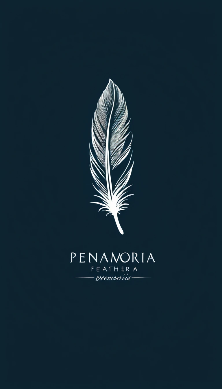 Create a minimal, modern, simple, inspirational, memorable, dream like logo design of a boy and a feather for the brand “Penamemoria". 