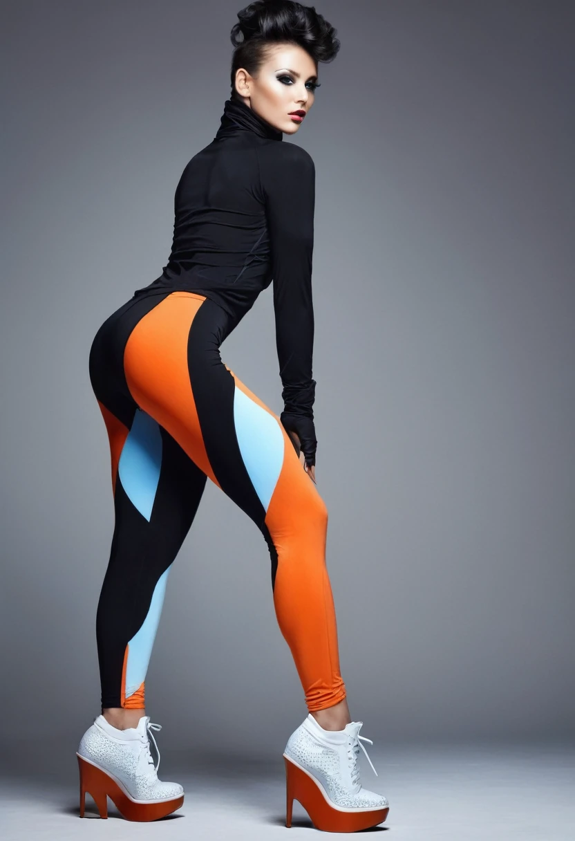 Beautiful sexy  woman, beautiful avant garde style, shoes sport, full length , beautiful clothes , short leggings 