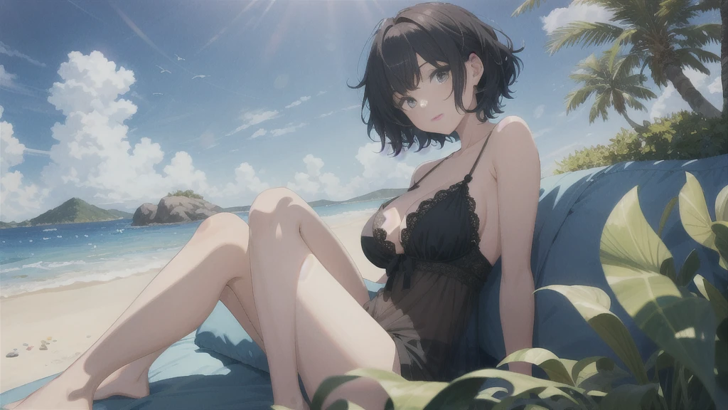 In this stunning animated masterpiece, It depicts a seductive scene featuring a young girl with short black hair and curly bangs.。.。. The vibrant blue sky creates a breathtaking backdrop, Perfectly accentuates the beauty of girls'surrounding environment. When she stands alone, Wearing a lovely short sleeve dress, Her gaze captivates the viewer, An invitation to explore the fascinating cityscape that unfolds before your eyes.. The city is full of energy with skyscrapers lining the streets.., Elegant bridge, Impressive building, end a bustling metropolis that harmoniously coexists with nature. A majestic castle can be seen in the distance, Adding even more grandeur to an already stunning view. The river flowing gracefully through the town reflects the bright sun.., end