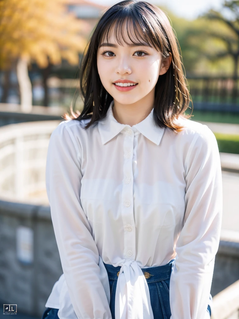 masterpiece, best quality, photorealistic, raw photo, 1girl, medium breast, collared blouse, light smile, detailed skin, pore, simple background