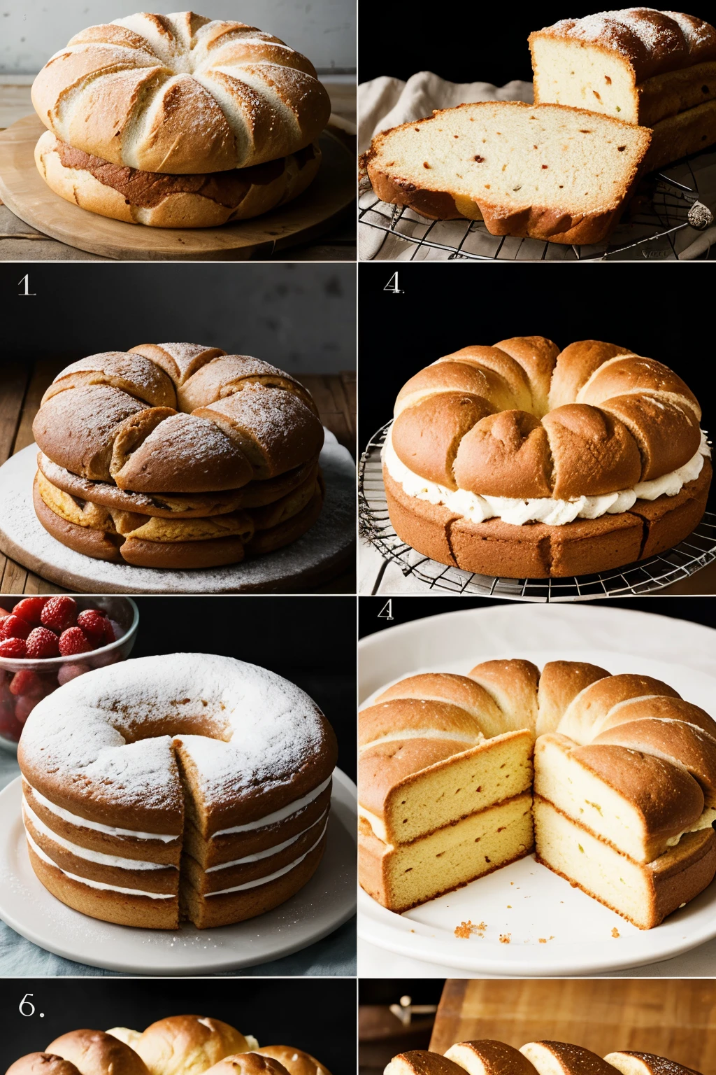 photos containing in four equal segments, various breads and cakes.
in size of 1777 pixels by 444 pixels