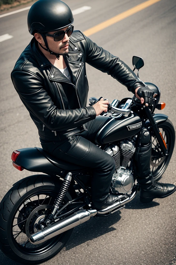 biker man,black clothes, riding on a motorbike