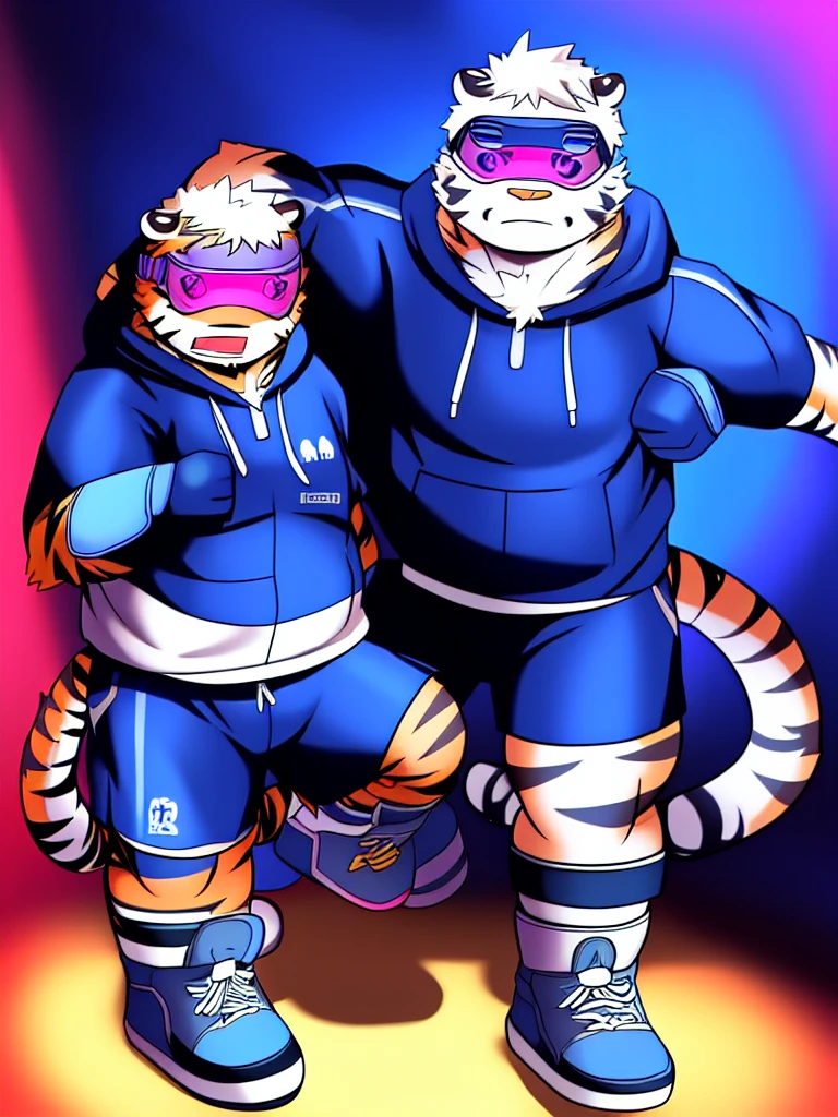New Jersey 5 Hairy, masterpiece, high quality, anime, detailed eyes, male kosutora, anthro, tiger, Great physique, strong arms manly, (((orange tiger))), (((white hair))), goatee, white eyebrows, detailed purple eyes, tall, Joyful, (dark blue short hoodie), (((shorts cargo))), sport shoes, by zixiong, katana sword made from red gems, (((futuristic visor sunglasses))), action pose,
