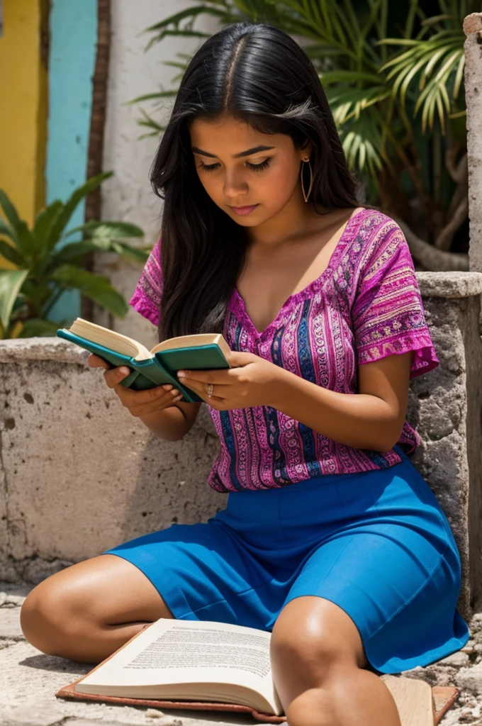 Generate a Yucatecan girl reading Rosario Castilian 