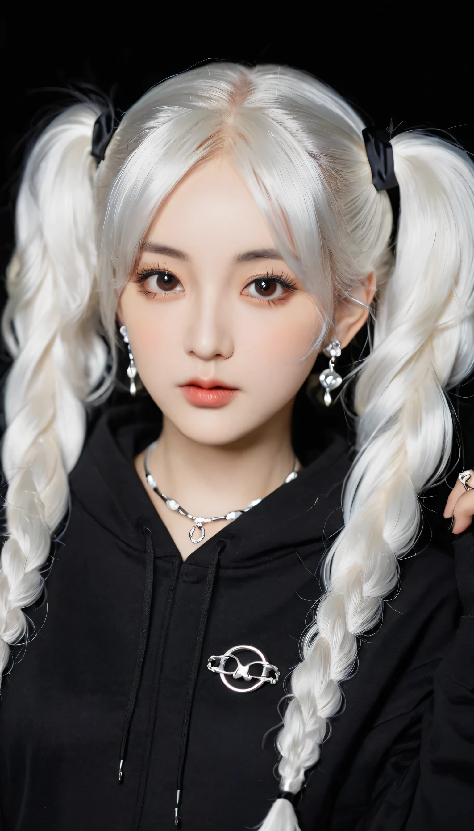 , Colossal, Twin Tails, Silver Hair, Hoodie, Vintage Gothic, Pose, Cute, Face Up, High Quality, Necklace, Ring, Bracelet, Earrings