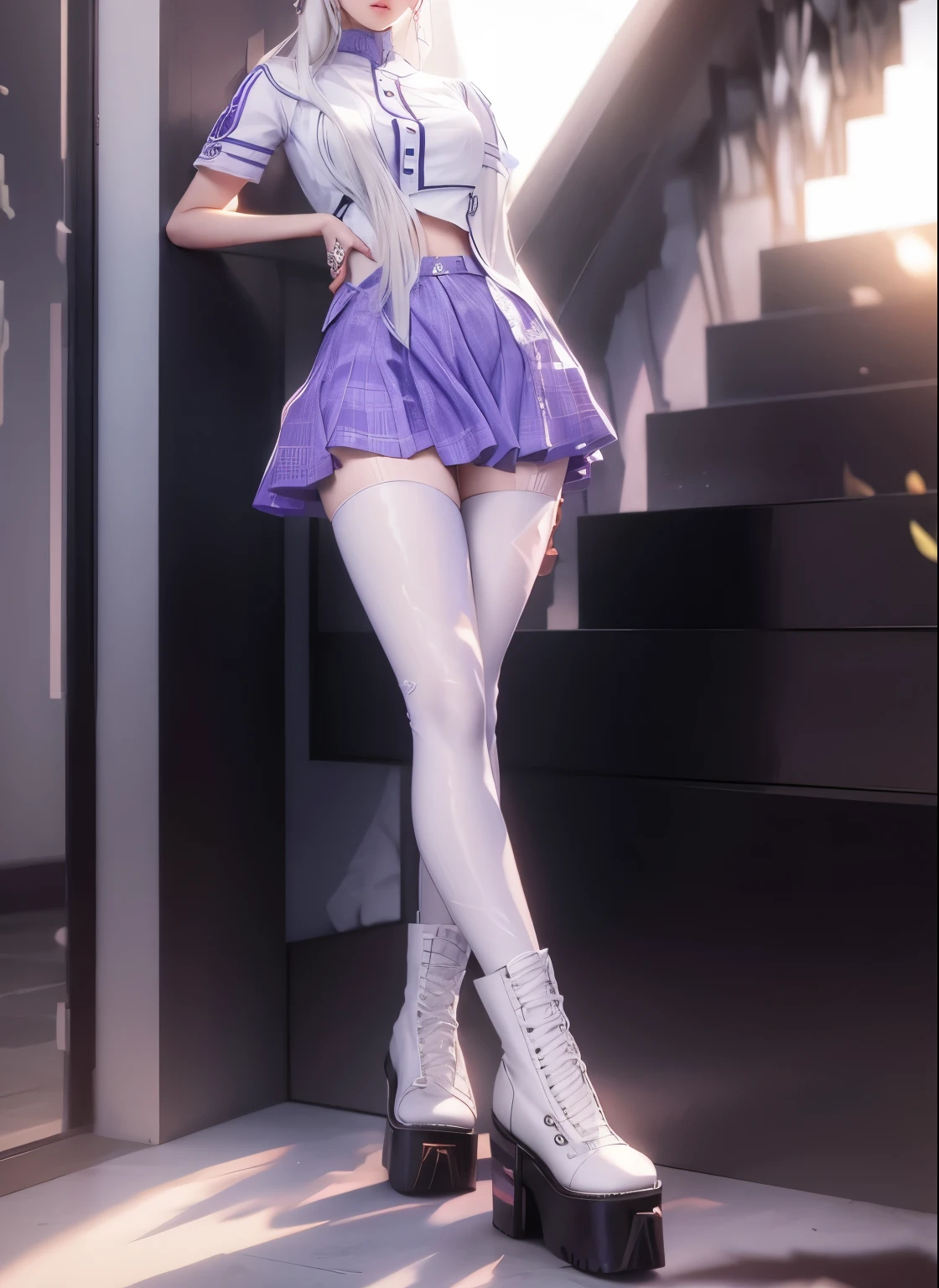 AVATAR SECOND LIFE garota coreana lilac blouse e overskirt colegial , asiática White hair, White hair, White hair, Perfect and detailed face, imvu, maximalist details, AVATAR SECOND LIFE Korean blouse and pants , neon, White hair, lilac blouse, overskirt colegal, overskirt, overskirt overskirt overskirt, overskirt colegial, naked legs