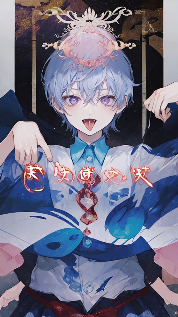 (low quality,worst quality:1.4),extra limbs,missing limb,extra digit,fewer digit,missing digit,missing finger,fused fingers,mutated hands and fingers,1boy,dakimakura,on the bed,short hair,orgasm,heart shaped pupils,long tongue,bare breasts,