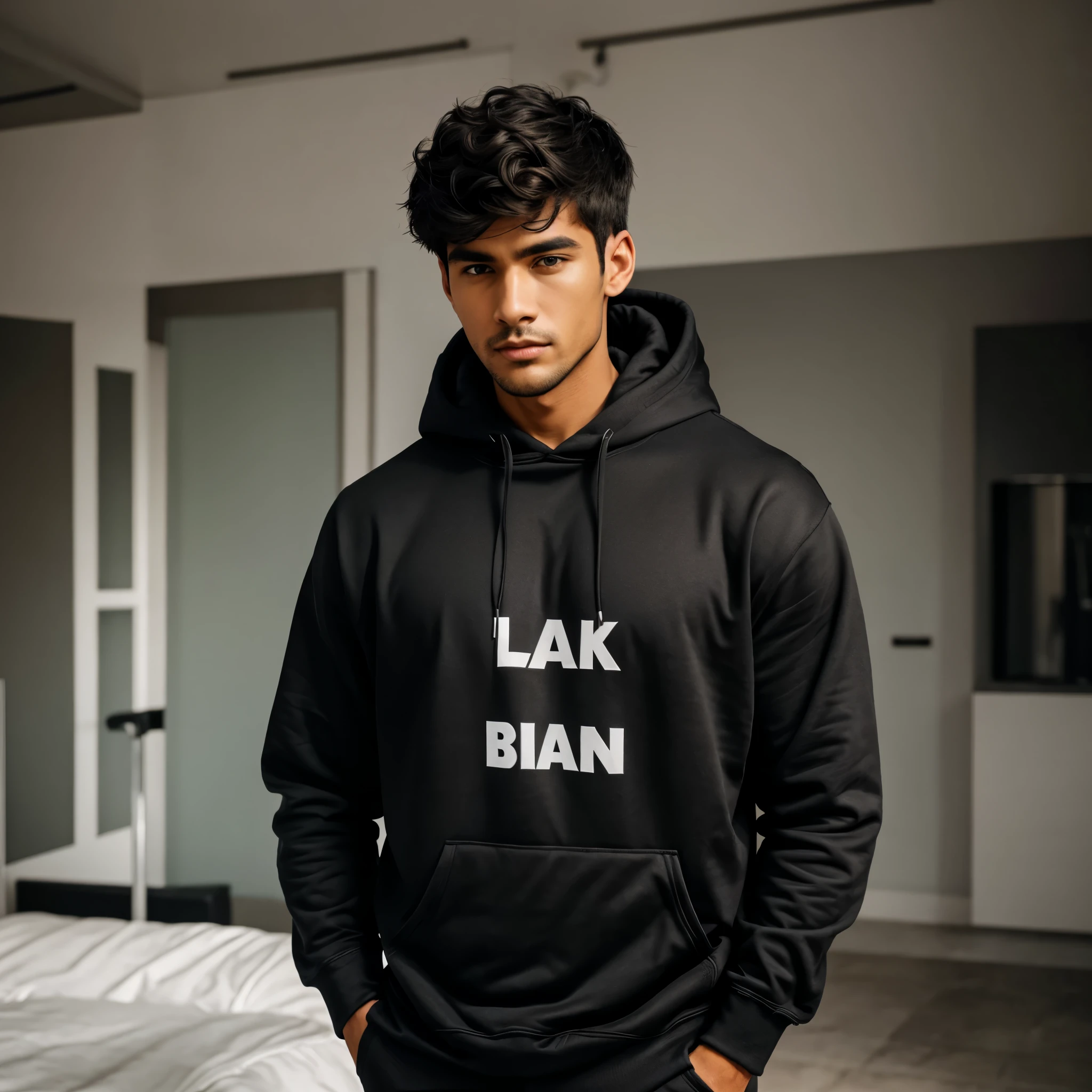 A men wearing balck hoodie