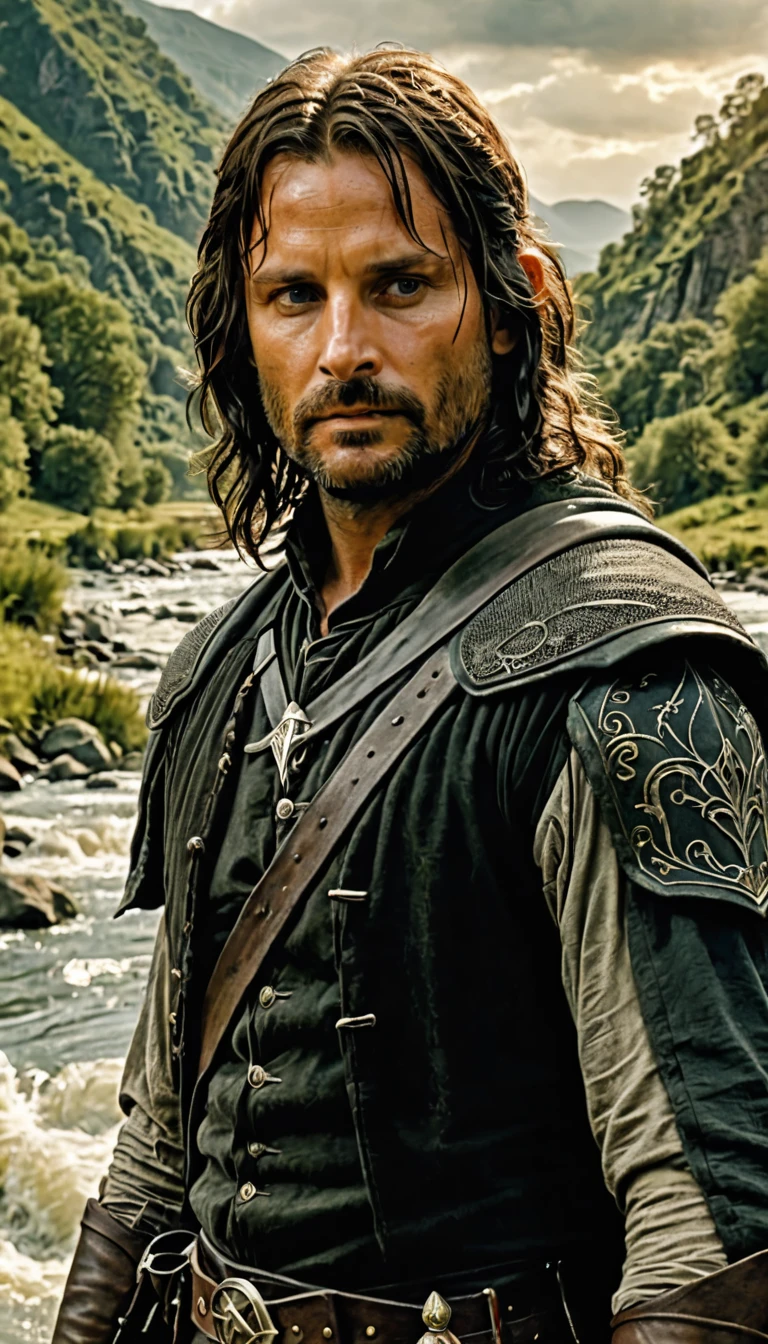 aragorn from the lords of the rings in front of a river