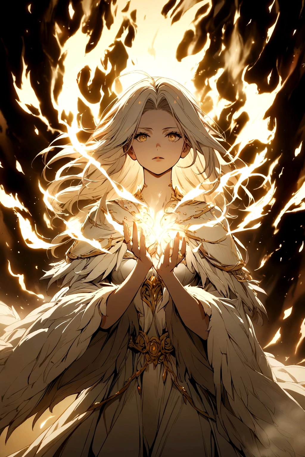 One beautiful woman Angel White Feather Robe Gold Ring aura