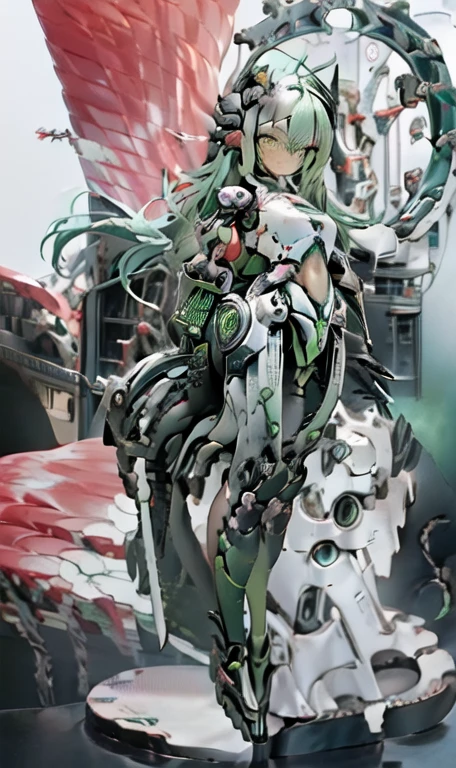  anime figure, figma,(detailed eyes))
1girl,((cat ears)),cat tail, ((long straight green hair:1.3)),big expressive neon green eyes,,expressive eyes,(((smile,blush wink))),(((full body:1.4))), ((mechanical full body suite, mecha)), feather robot wings,black kitten, cute, dynamic flirty pose, missiles on arms and shoulders, partial metal mask,standing on one leg looking at viewer ,shoulder trun to the viewer,black kitten sitting next to her, cute,flirty pose,AD ,decales,web AD
solo:1.5

