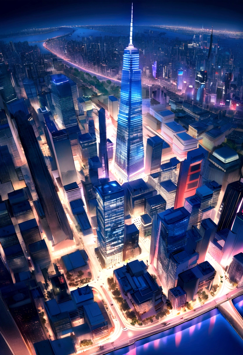 Generate an image of a futuristic city that blends the architectural styles and iconic elements of Dubai, Manhattan, and Tokyo. The cityscape should feature a mix of towering skyscrapers with the sleek, modern design of Dubai, the dense, grid-like structure of Manhattan, and the vibrant, neon-lit streets of Tokyo. Incorporate key elements such as Dubai's futuristic buildings and waterfront, Manhattan's iconic skyline and Central Park, and Tokyo's bustling Shibuya Crossing and traditional temples. The city should exude a cosmopolitan and energetic atmosphere, seamlessly integrating the distinct characteristics of these three cities into a cohesive urban environment.
