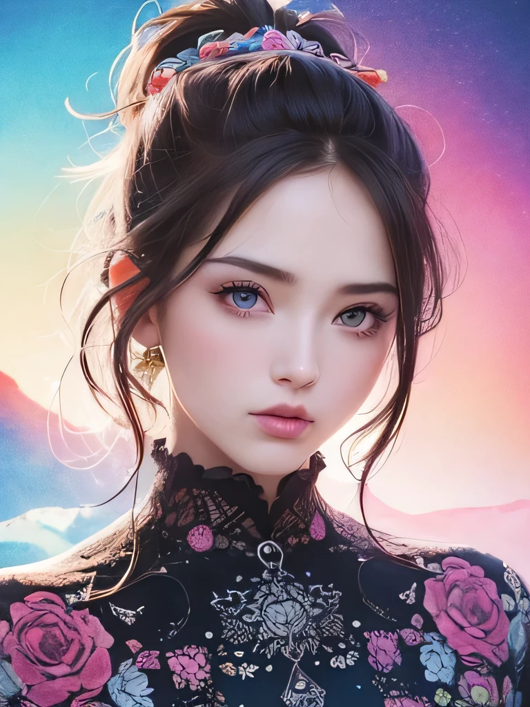 Nice style、(((Stylish fashion))), 8K quality、Intense watercolor, Detailed watercolor art, Watercolor splash, surreal, Avant-garde pop art, Beautiful and expressive paintings, Beautiful artwork illustration, Very colorful tones, wonderful, Cool Beauty, Highest quality、Official Art, vector art, stylish design, (((The most beautiful girl))), (((Highest quality))), High resolution, ((detailed)), (((Doodle Art)), ((masterpiece)), ((Super detailed)),  (((stylish))),(((artistic hairstyle)))(((Description of the whole body)))
