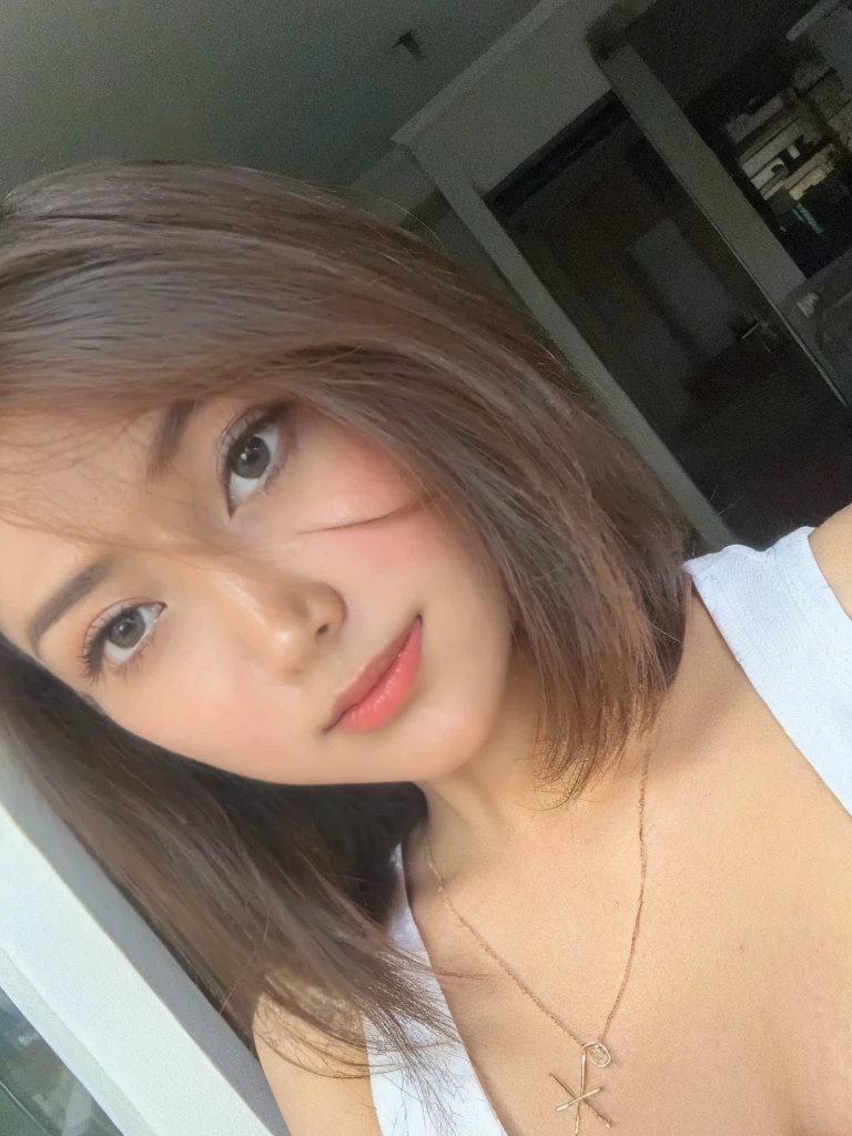 (best quality,8k,highres,masterpiece:1.2), realistic, photorealistic:1.37, UHD, studio lighting, sharp focus, extreme detail description, professional, vivid colors, bokeh, portraits, extremely detailed face texture, beautiful detailed eyes, beautiful detailed lips, extremely detailed hair, dark colored hair, youthful appearance, big round breast, cleavage, proportional eyes, seducing smile, clean and natural face, no makeup, bare face, indonesian face,